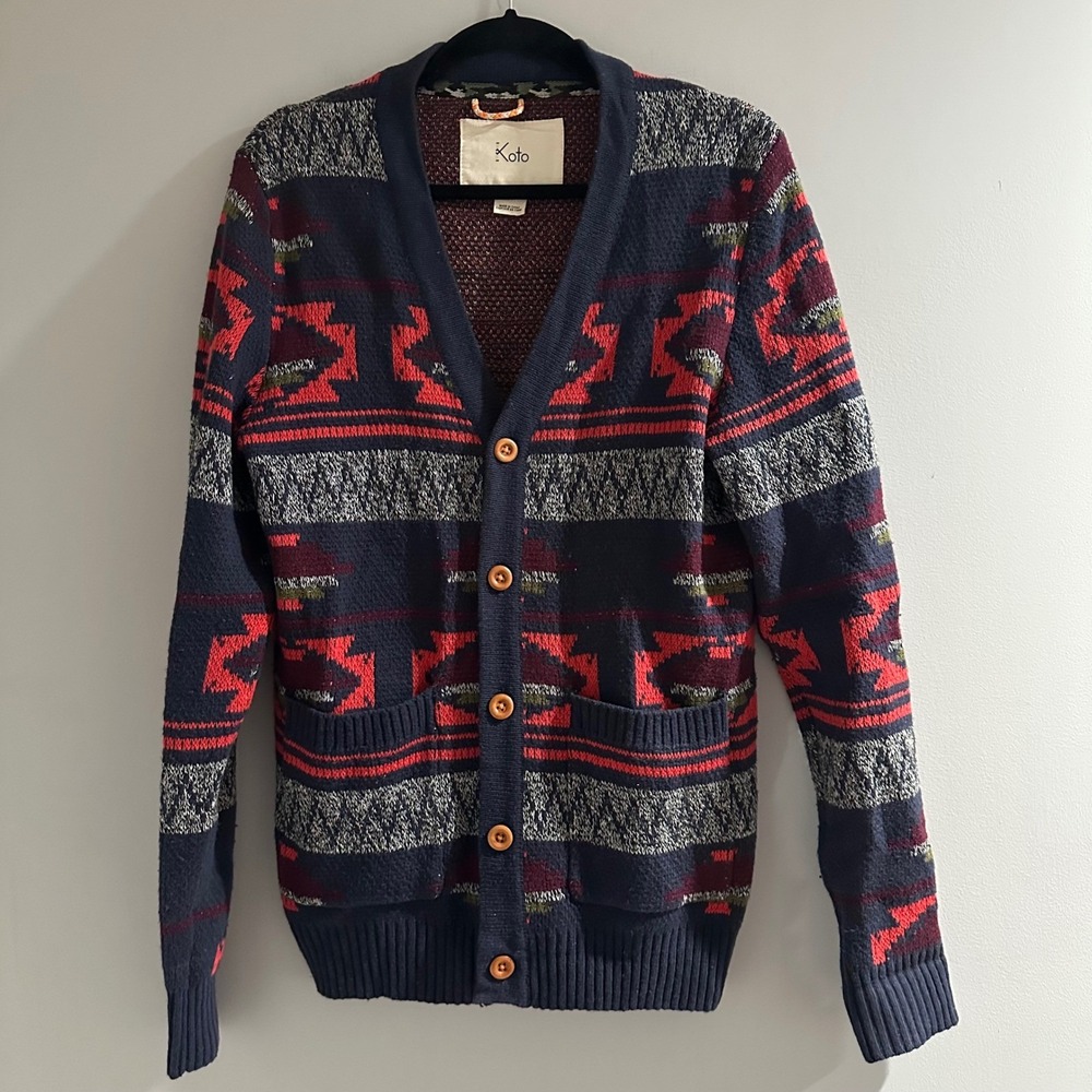 Anthropologie Koto Southwestern Geometric Knit Button Front‎ Cardigan Sweater
